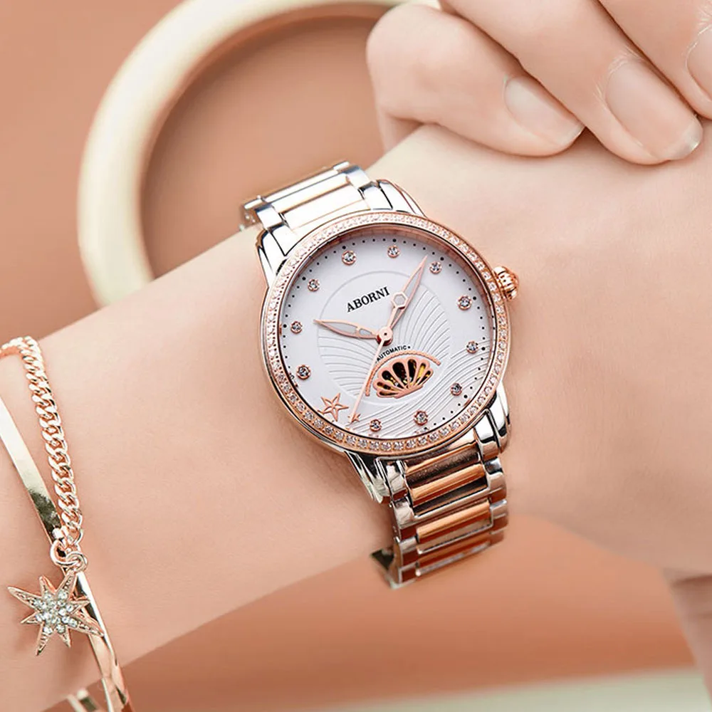 ABORNI Creative Skeleton Women Watches Mechanical Automatic Lady Wrist