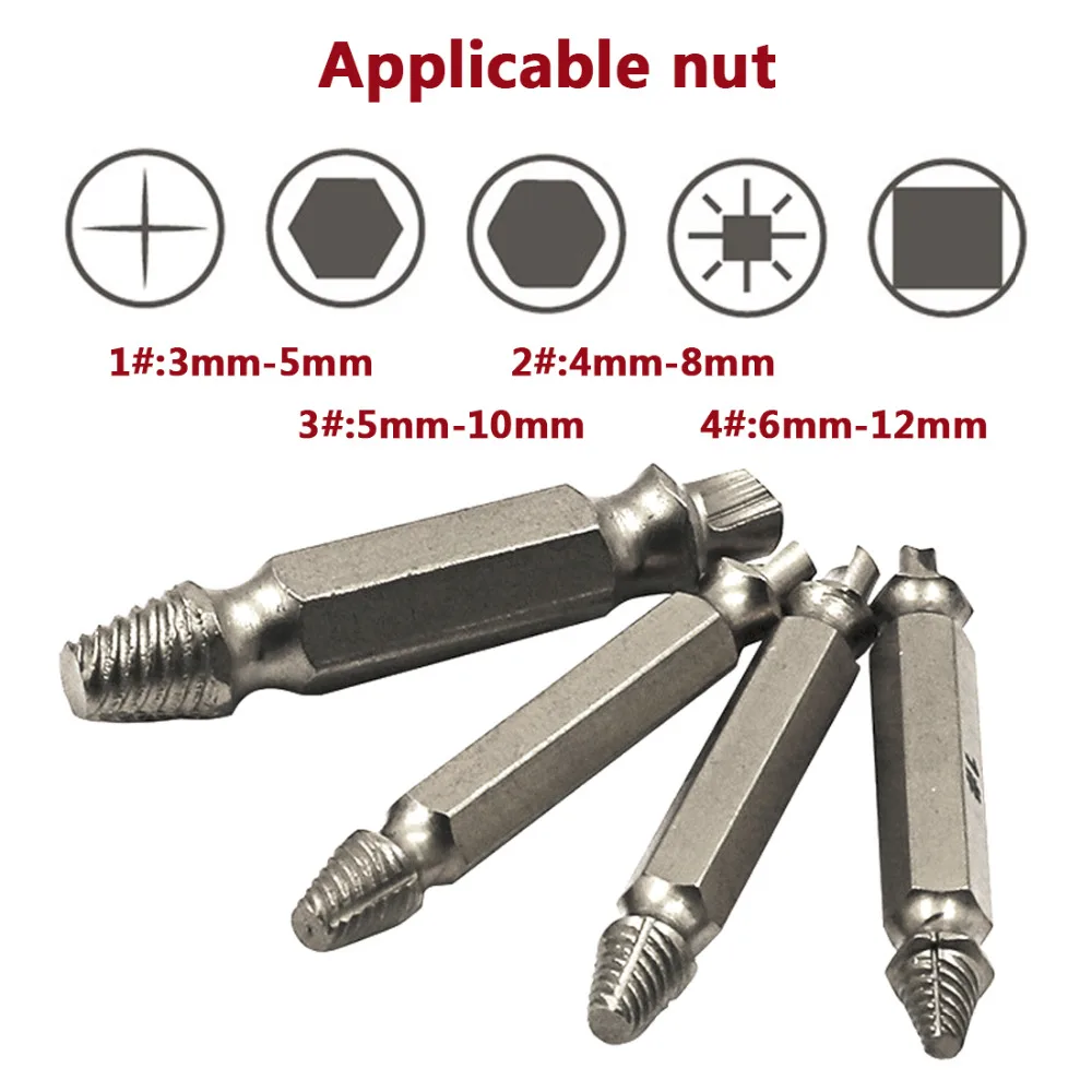 4Pcsset Damaged Screw Extractor Breakage Bolt Drill Bits Guide Set Broken Easy Out Fastener Kit huismerk kopen in de aanbieding 4Pcsset Damaged Screw Extractor Breakage Bolt Drill Bits Guide Set Broken Easy Out Fastener Kit huismerk kopen in de aanbieding
