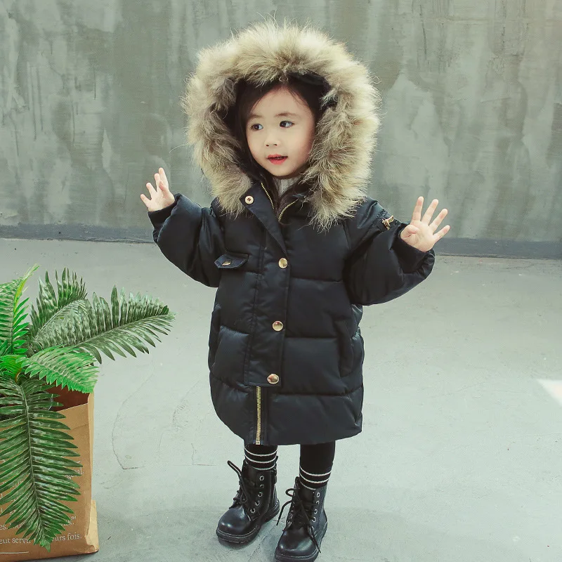 Хлопковое пальто для девочек зимняя одежда однотонное теплое хлопковое пальто для девочек детская хлопковая куртка с капюшоном и меховым воротником