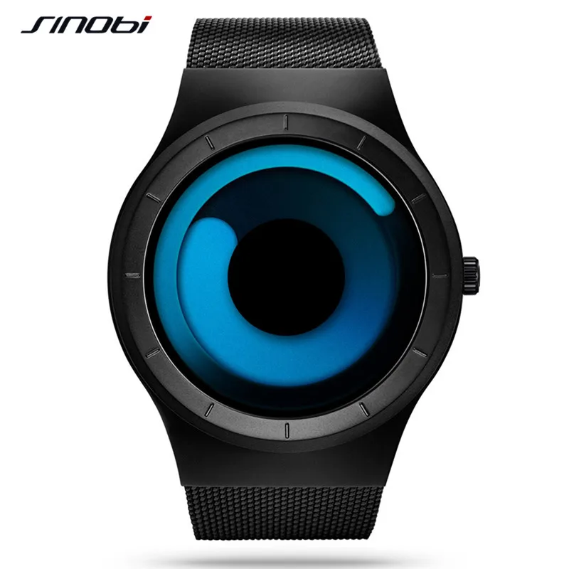 

SINOBI New Creative Rotation Men Watches 2018 Stainless Steel Mesh Strap Quartz Sport Watch Men Fashion Relogio Masculino