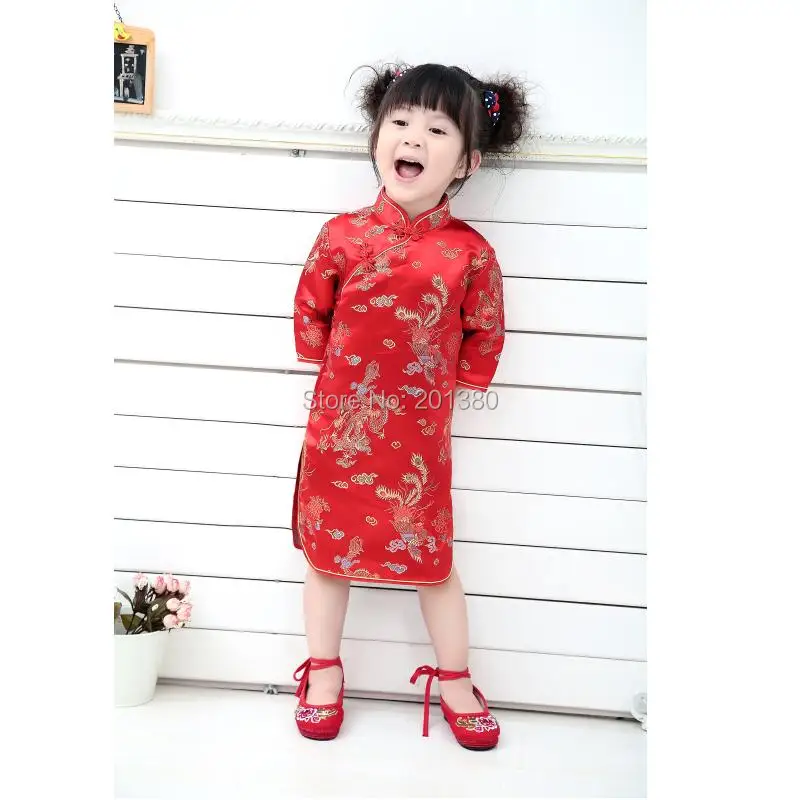 Qipao Three Quarter Baby Girl Summer Dress kid clothes Floral Cheongsams Gift New Year Traditional Chinese Clothing