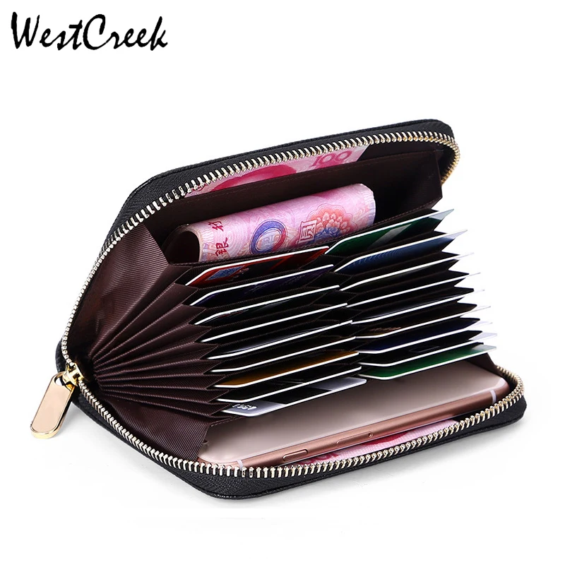 

WESTCREEK Brand PU Leather Unisex Zipper RFID Organ Credit Card Holder Large Capacity Men Casual Minimalist Travel Wallets