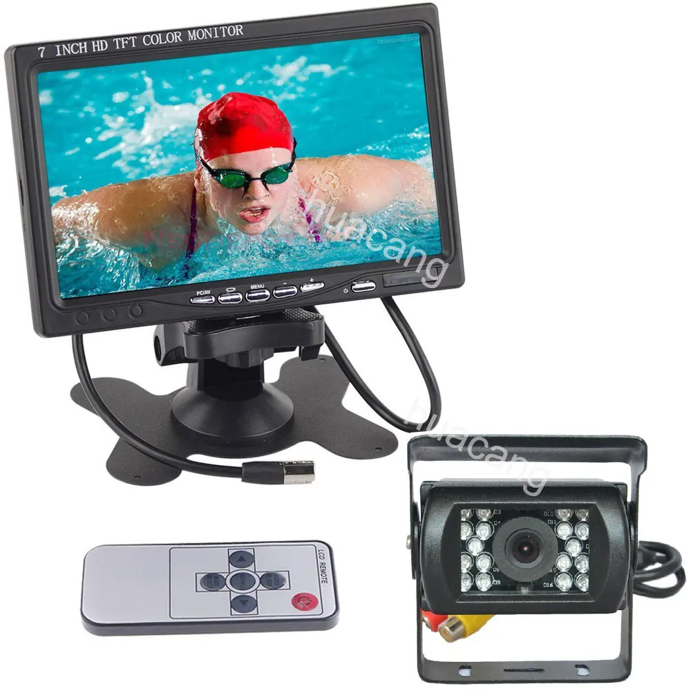 18LED Car Rear View Reverse Camera 7/" LCD Monitor Kit For 20M Bus Truck 12-24V