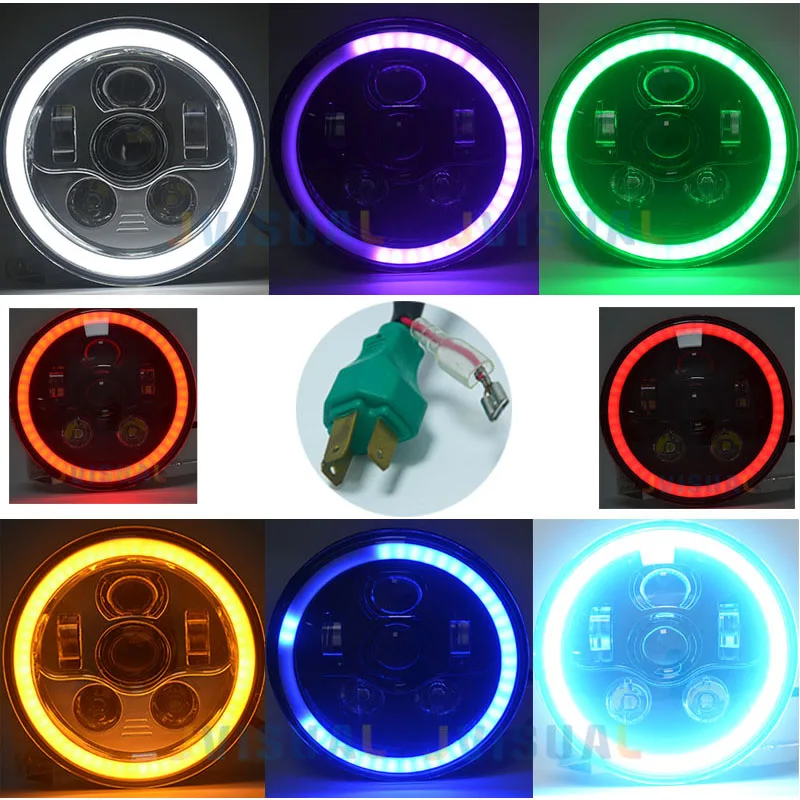 RGB круглые 7 дюймовые СВЕТОДИОДНЫЕ Фары H4 H13 Angel Eye Hi Lo 12В 24В для Jeep Wrangler Land Rover Lada Niva