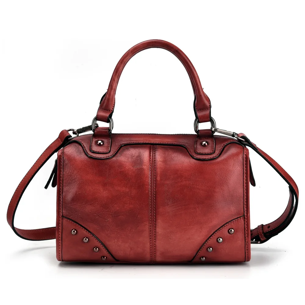 Женские Ретро Сумки из натуральной кожи, женская сумка через плечо, высококачественные кожаные сумки, женская сумка-мессенджер с заклепками - Цвет: Red