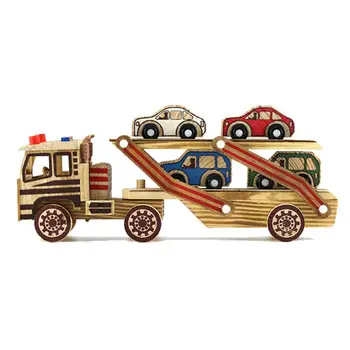 

Wood Truck Car Double Decker Transporter Model Early Learning Educational Toys For Children