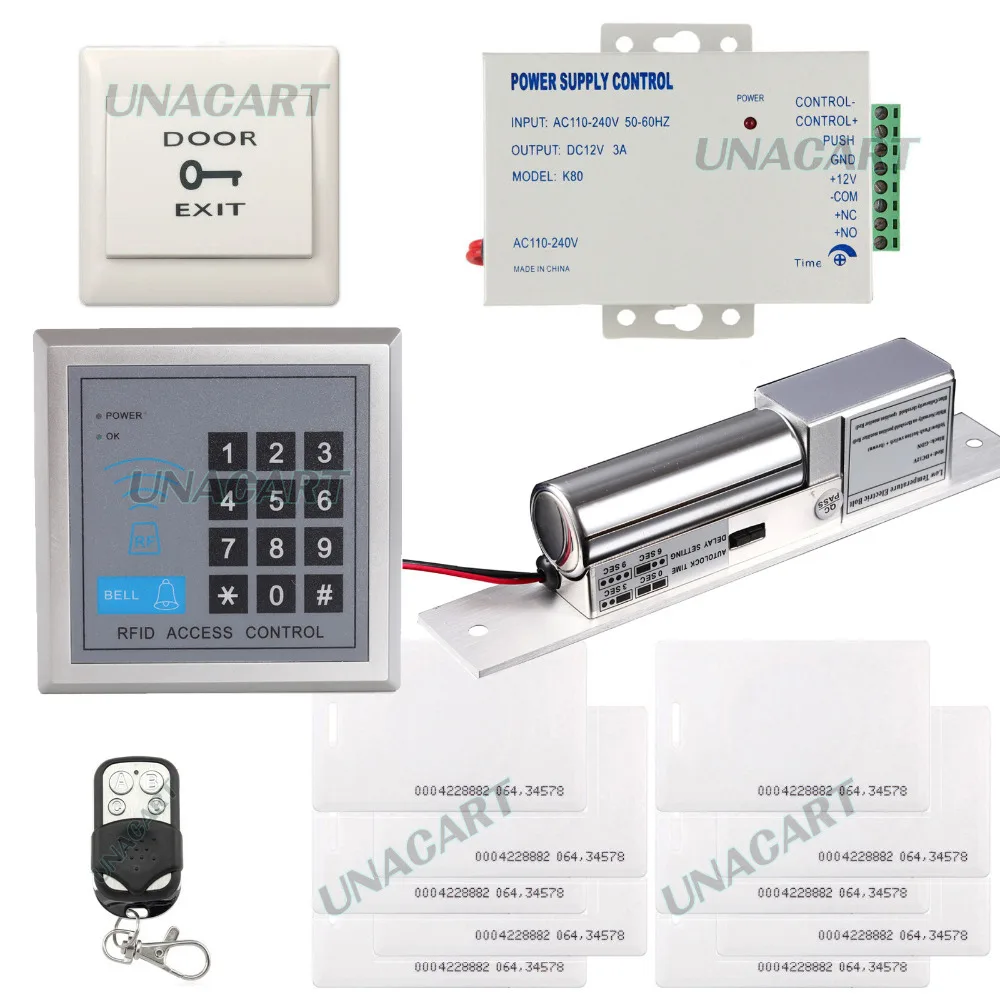 

125KHz RFID ID Card Door Access Control Controller Reader Kit Electric Bolt Lock Remote Control 3A Power Supply