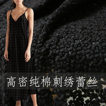 

Black flowers embroidered cotton lace spring and summer dress costume custom fabric cloth