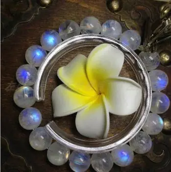 

free shipping 11mm Top Quality Moonstone Natural Burma Rainrow Blue Light Bracelet AAAA