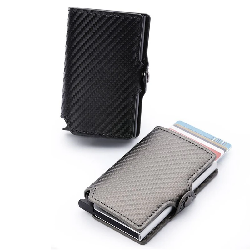 

2019 Antitheft Mini Wallet High Quality Carbon Pu Leather Wallet Slim Men Leather RFID Mini Wallet Automatic Credit Card Case