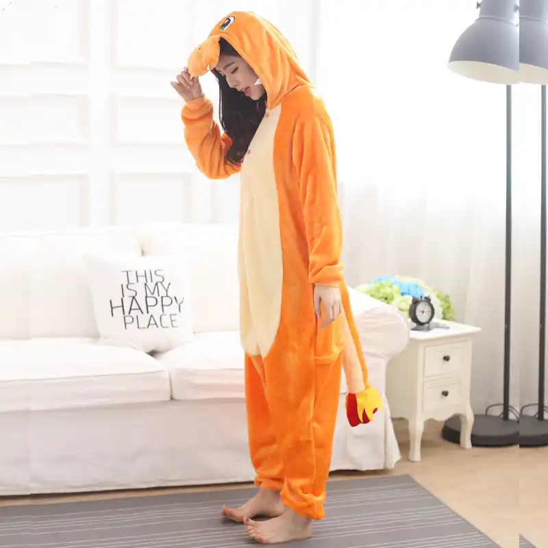 かわいいポケモンリザードンカバーオール大人パジャマ漫画動物オレンジドラゴン衣装女性男性パーティー冬暖かいパジャマパジャマ Aliexpress