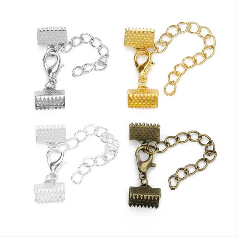 

10pcs Jewelry Connector Flat Leather Cord End Fastener Clasps Extension Chain Lobster Clasp for Necklace Bracelet Clasp Making