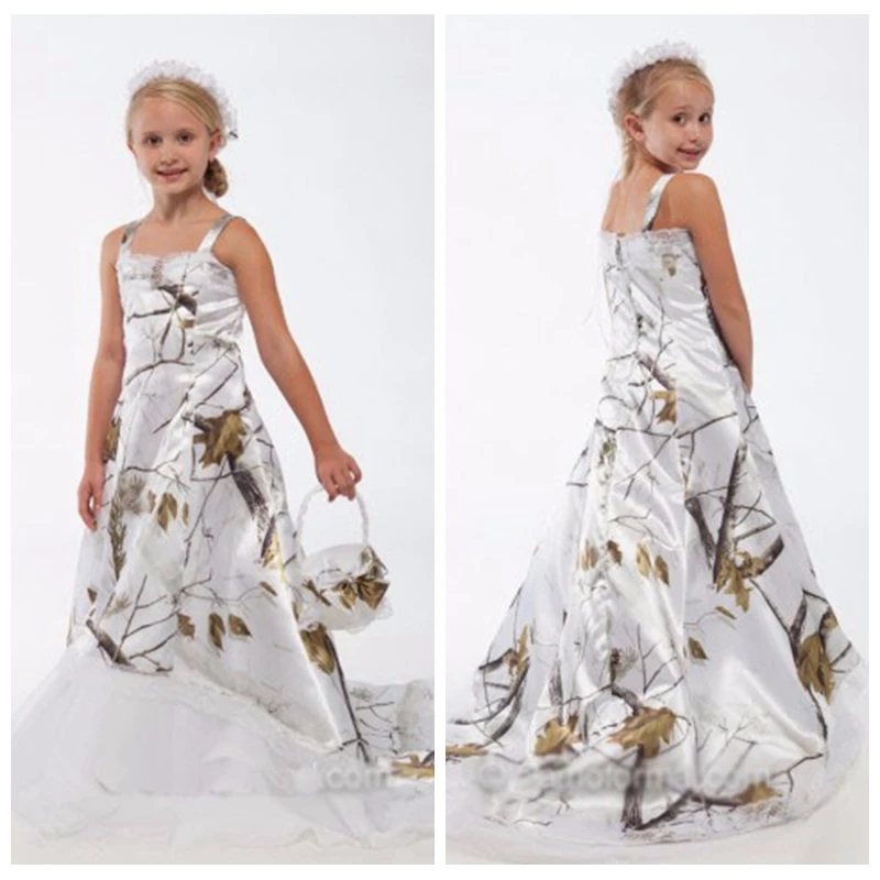 white camo flower girl dresses