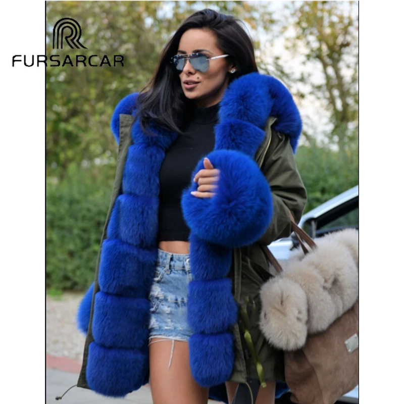 

FURSARCAR 2018 New Coming Real Fur Coat Women's Winter Luxury Parka With Fox Fur Collar And Cuff Fashion Warm Fur Parka