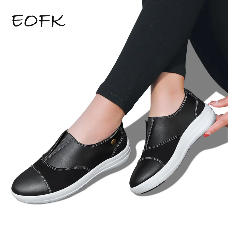 

EOFK Women Loafers Sneakers Plus Size 2019 Autumn Slip On Split Leather Shoes with Memory Foam Insoles Flats Ladies Moccasins