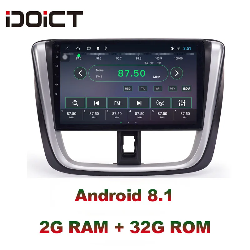 IDOICT Android 8,1 ips 2 г + 32 8 CORE DVD плеер автомобиля gps навигации мультимедиа для Toyota Vios Yaris радио 2017 стерео