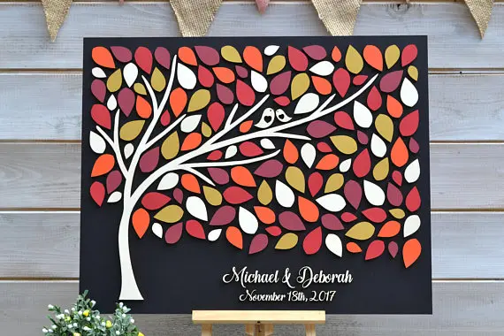 

Personalized 3D Wedding Guest Book Frame Alternatives,Rustic Custom Signature Guestbook For Wedding,Colorful Wooden Leaves Book