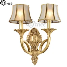 Европейские 2 лампы Современные Настенные светильники бронзовое использование Лист абажур стеклянная крышка для гостиной медный латунный домашний настенный светильник спальня