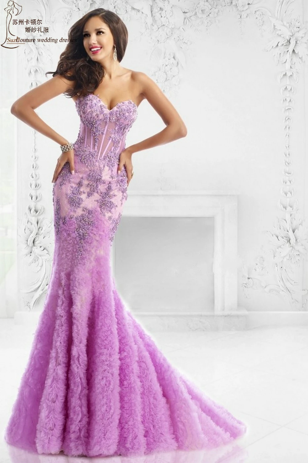 Putri duyung  gaun  prom 2020 PM1514 elegan panjang  renda 