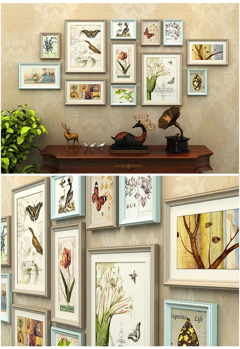 12pcs Pine Wood Photo Frame Combo Wooden Picture Frames Picture Frame Set Home Office Coffee Salon Wall Decorations