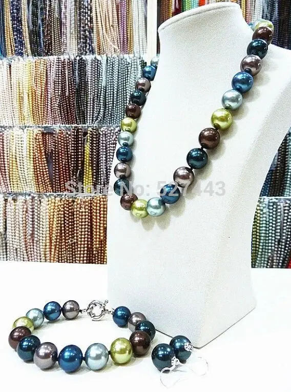 Wholesale &gt&gt14MM multicolor South Sea shell pearl necklace bracelet earrings set | Украшения и аксессуары
