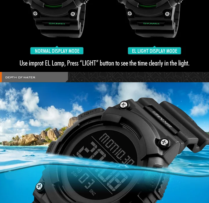 Luxury Sport Digital Watch 50m Waterproof LED Military Watch Men Fashion Electronics Student Wristwatches SKMEI Clock mens diving watches