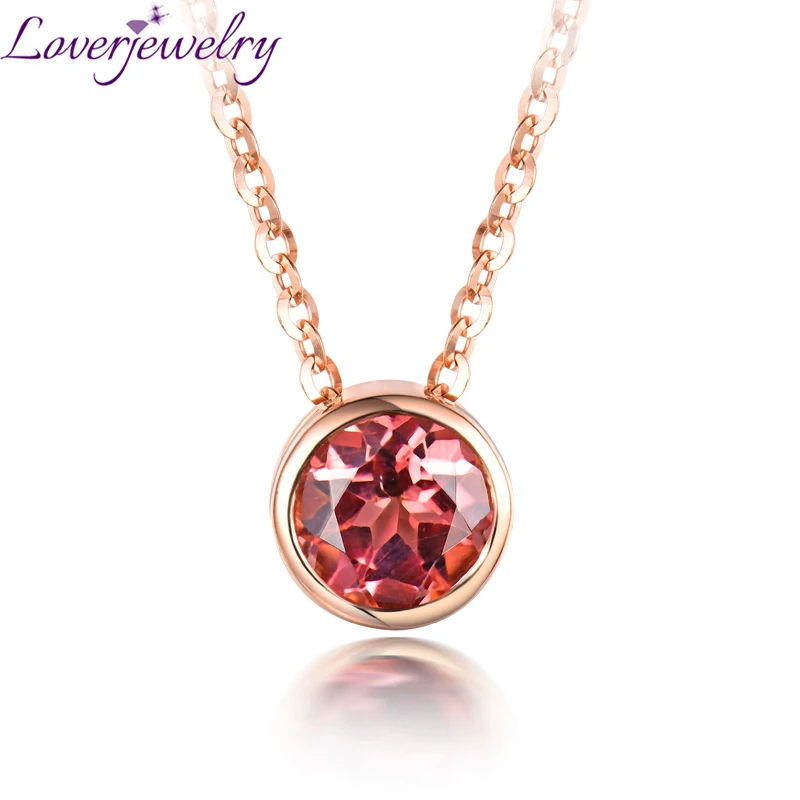 Elegant Ladies Pink Tourmaline Pendant Necklace 14K Rose Gold Fine Jewelry Wholesale for Girl ...