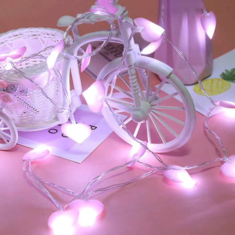 

Lovely 10/20 LED Cloth Peach Love Heart Mini Led Lights Battery Powered for Party Decoration Romantic Dinner String Lights HG-40