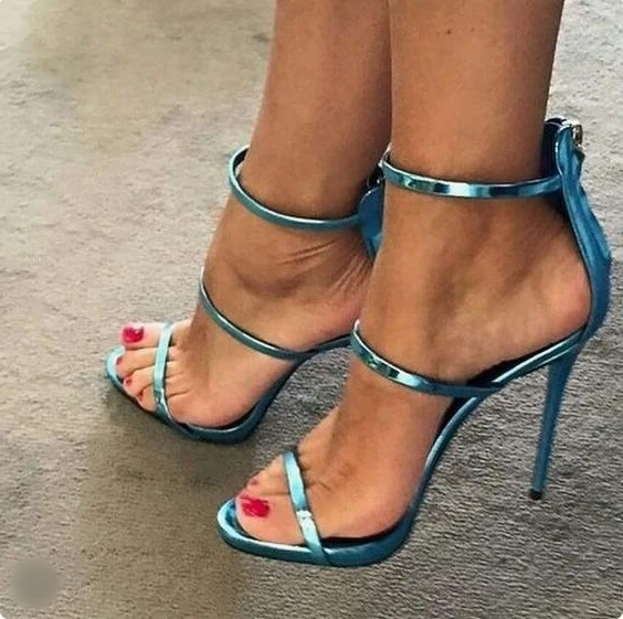 leather high heeled strappy sandals