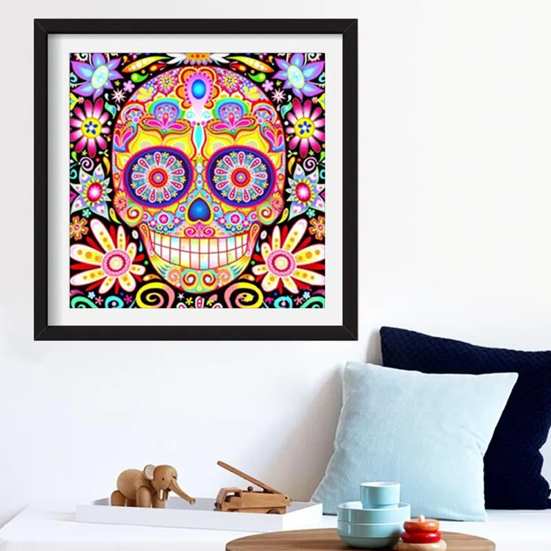 

Square 5D Diy Diamond Painting Skull Flower Helloween Diamond Embroidery Cross Stitch Rhinestone Diamond Mosaic Home Decor