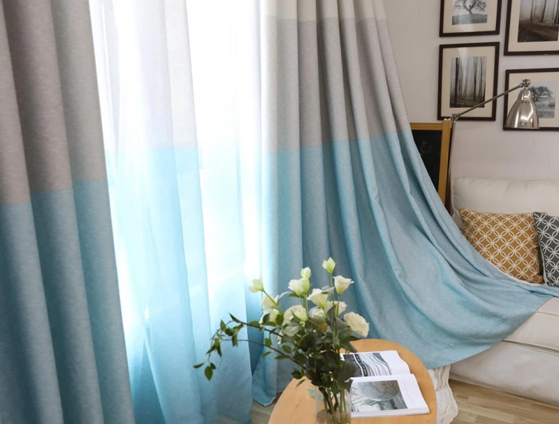 Синяя полоса занавески для спальни современные полу затемненные занавески s украшение дома модные ткани для гостиной на заказ HC047-30