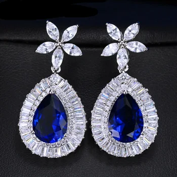 

Solid Sterling Silver Women Blue Stone Dangle Earrings Women Wedding Anniversary Jewelry Girl Love Best Birthday Gift