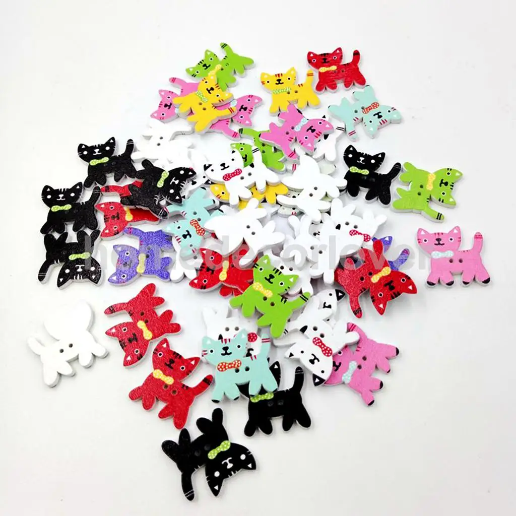 50 Pieces Assorted Wooden 2 Holes Buttons Cat Shaped Flat Embellishments for Sewing Crafts Scrapbook | Дом и сад