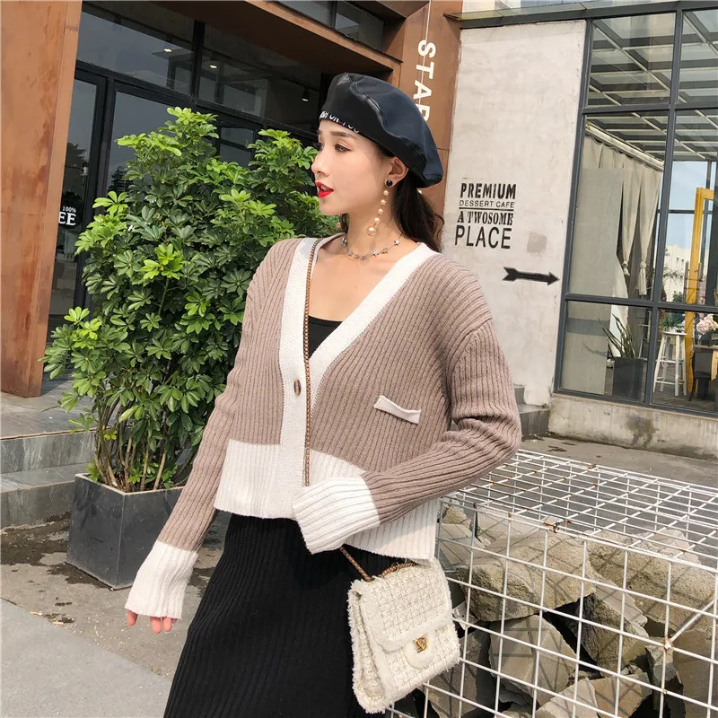 

2019 Loose Knit Women Sweater Single breasted Cardigan Women Casual Long Sleeve short length suit office lady