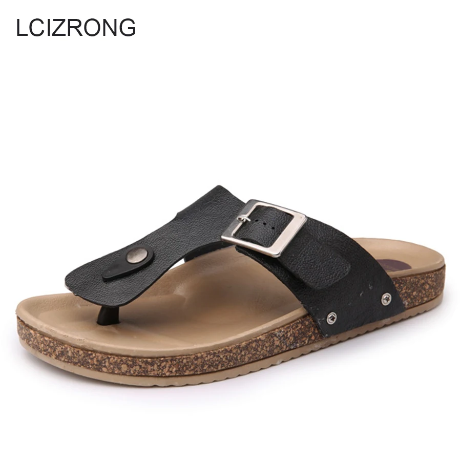 

LCIZRONG Summer Leather Flip Flops Men 36-44 Size Fashion Beach Shoes Korean High Quality Slipper Non-slip Unisex Flip Flops Men