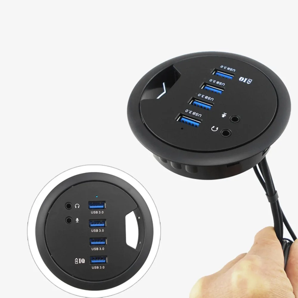  New Mounting In-Desk 4 Ports USB 3.0 Hub High Speed External Expansion Adapter For Laptop PC Comput