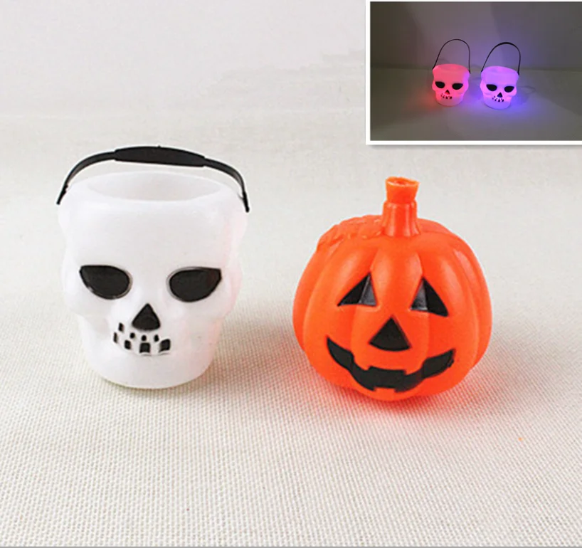 

New Halloween Decor Skull Pumpkin Luminous LED LIght White Candy Kettles Witch Cauldron Halloween Party Hanging Props