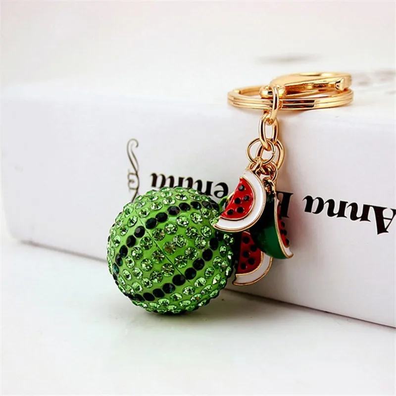 New Creative Full Rhinestone Watermelon Keychain Fashion Key Ring Holder Car Key Chains Women