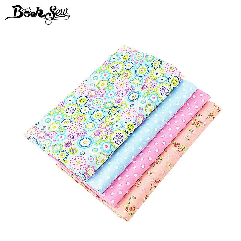 Booksew 100% хлопок Twill Ткань краситель Печатный цветочный лоскутное шитье Tela 4 шт./лот