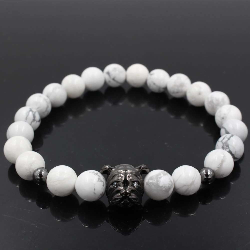 8 mm Naturel Mat Perles Noir Cubique zircornia Crown Pave Handmade Beads Bracelet