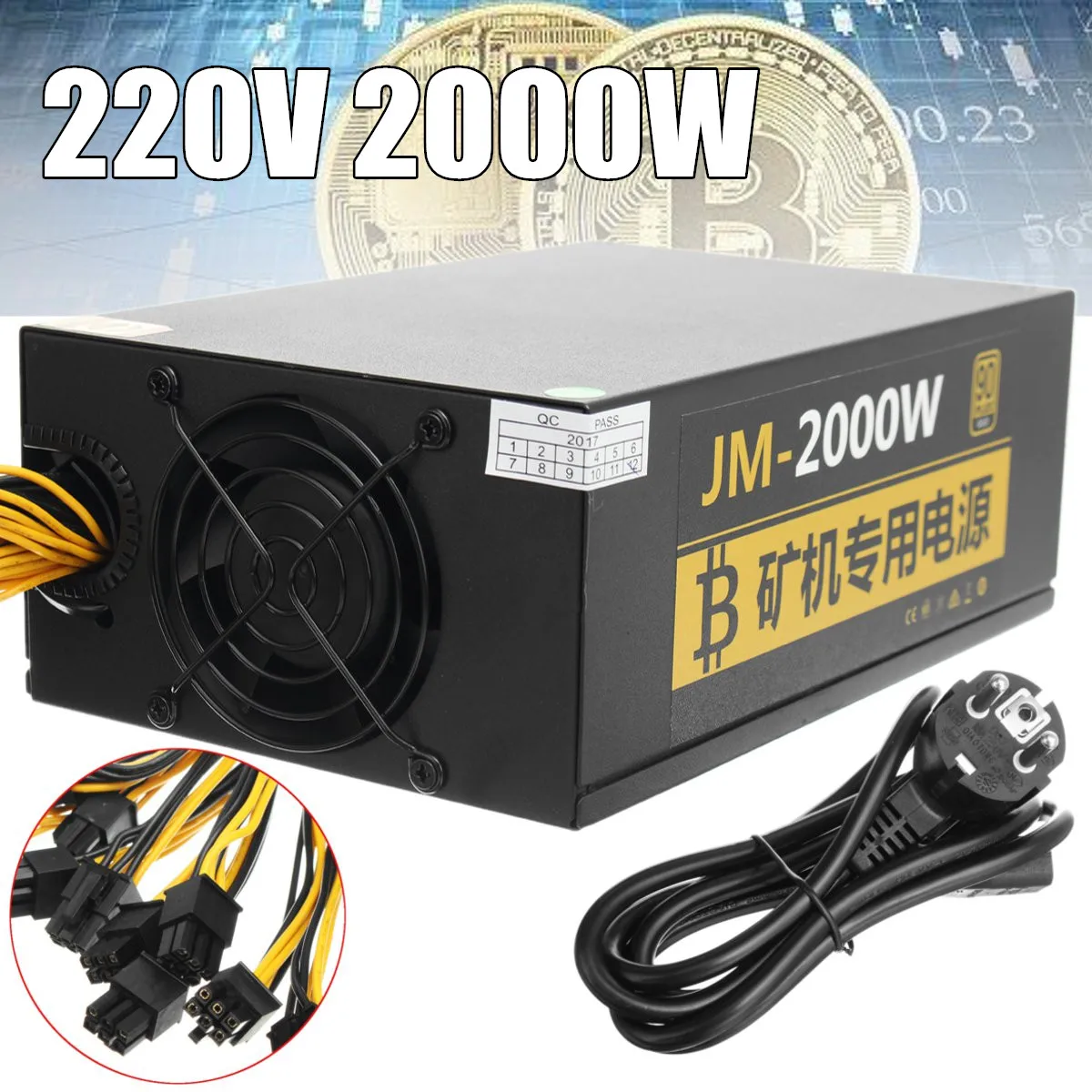 

2000W Switching Power Supply 95% High Efficiency for Ethereum S9 S7 Rig Mining 180-260V for bitcoin miner asic bitcoin Mining
