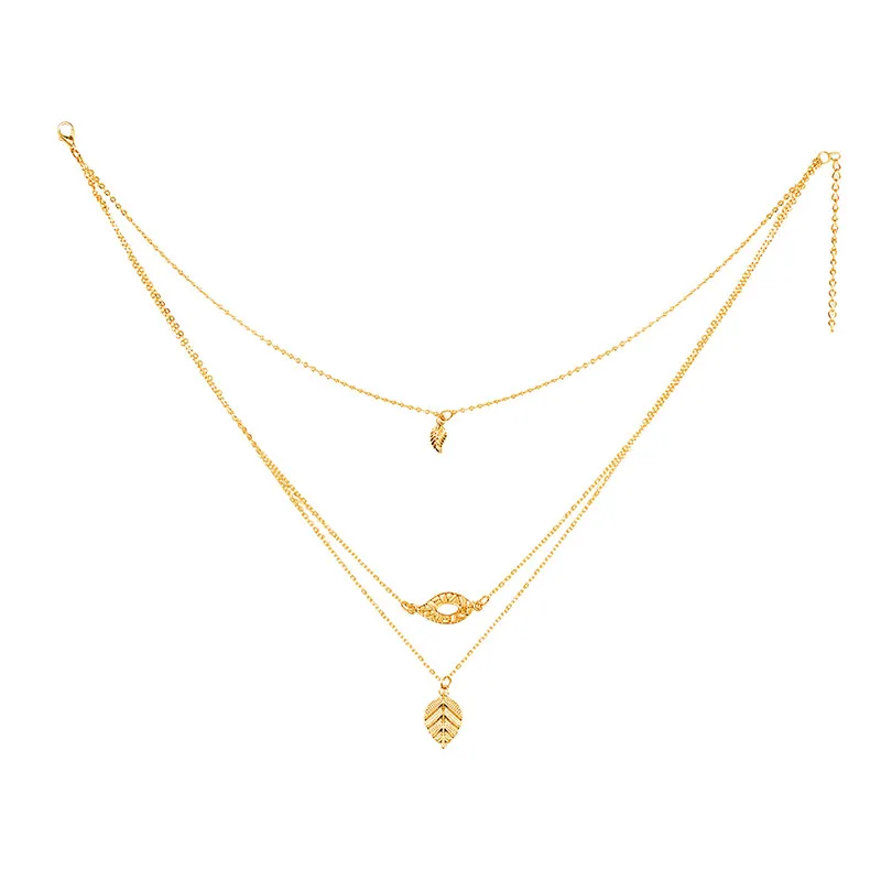 

ROXI New Fashion Boho Women Multilayer Necklace Long Gold Chain Leaf Pendant Tassel Necklace collares largos de moda 2018
