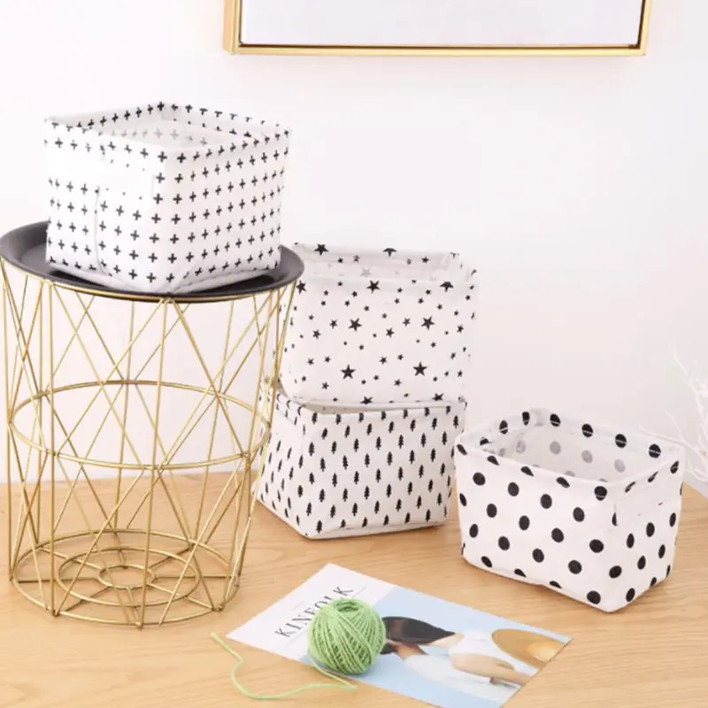 

Cotton Linen Printed Desktop Waterproof Sundries Storage Basket Underwer Storage Box Container Makeup Organizer Case with Handle