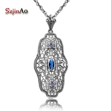 Szjinao Роскошная Мода восстановление древних способов женщин ювелирные изделия 925 стерлингового серебра ожерелье из сапфира