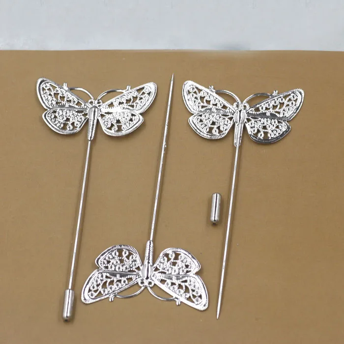

38*23mm Filigree Butterfly Brooch Lapel Pin with Stopper Blank Setting Base Shawl Cape Scarf Findings Connector Wedding Hat Pins