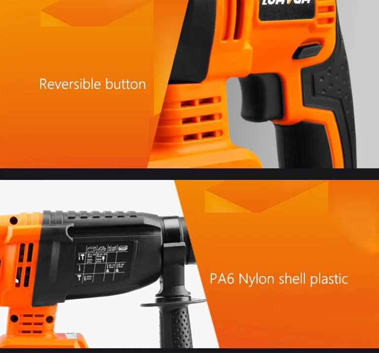 21V 2000mAh Electric Hammer Brushless Cordless Lithium-Ion Hammer Drill Electric Perforator impact hammer with LED light