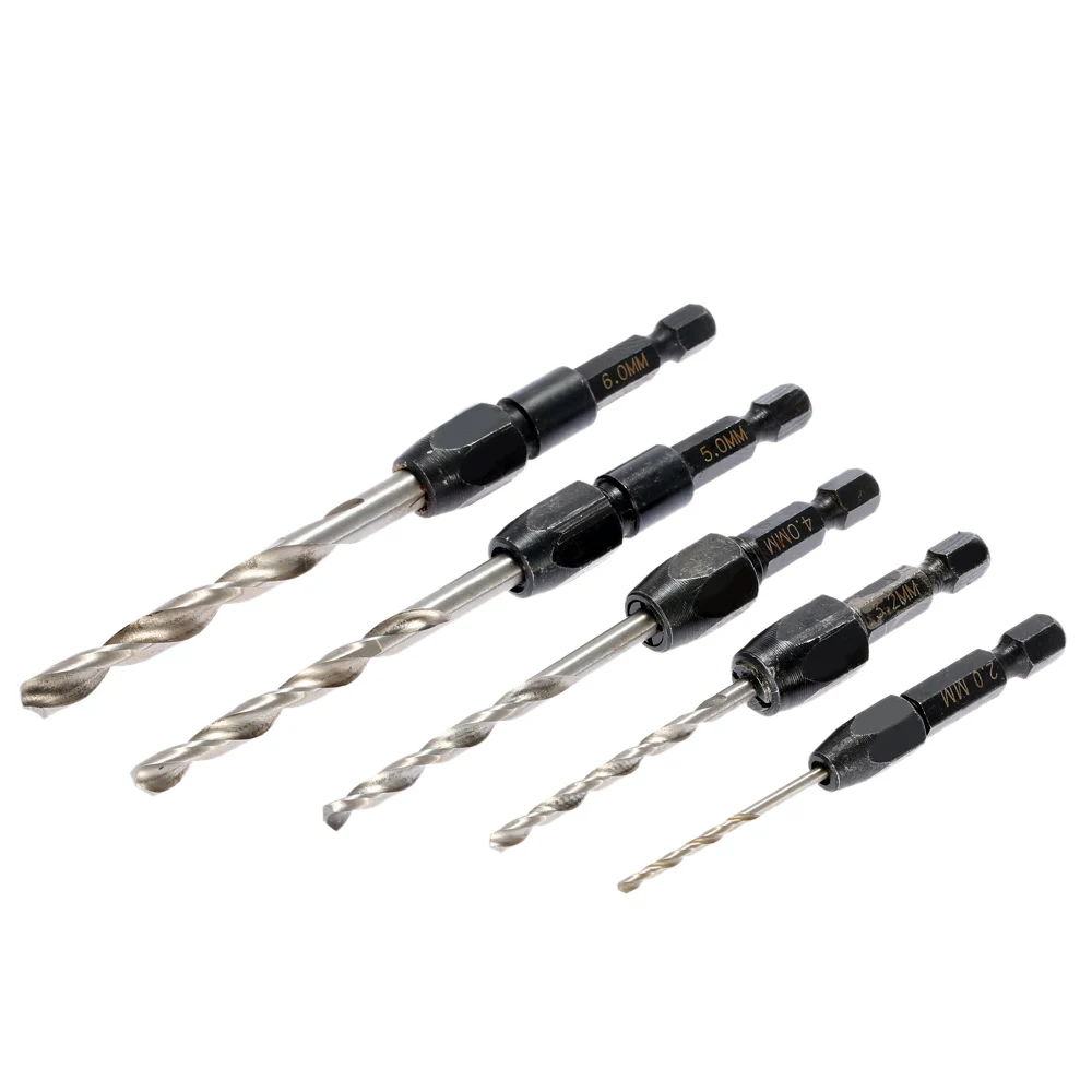 Hot ! New 5 Pcs Quick Change Hex Shank Drill Set Metric 2mm To 6mm Twist Drill Steel Platform Hole Cutter Drill Bits Hss 6542