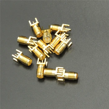 

100 Pcs Gold PCB mount with solder RP SMA RP-SMA End Launch female Jack(male pin) plug straight connector