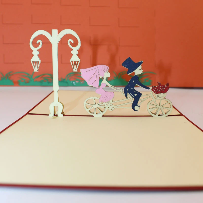  3D Laser Cut Handmade Romantic Riding Newlyweds Paper Invitation Greeting Cards PostCard Wedding En - 32889832690