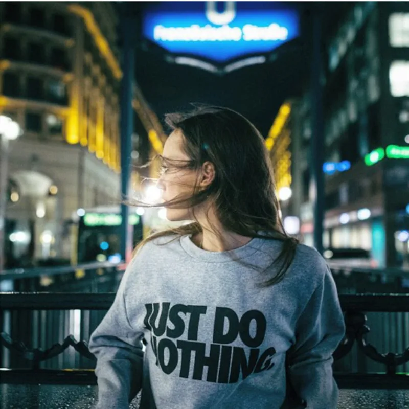 2019 Women Hoodies Letter Just Do Nothing Long Sleeve O-neck Pullover Round Collar Casual Autumn Street Wear Campus Student Tops